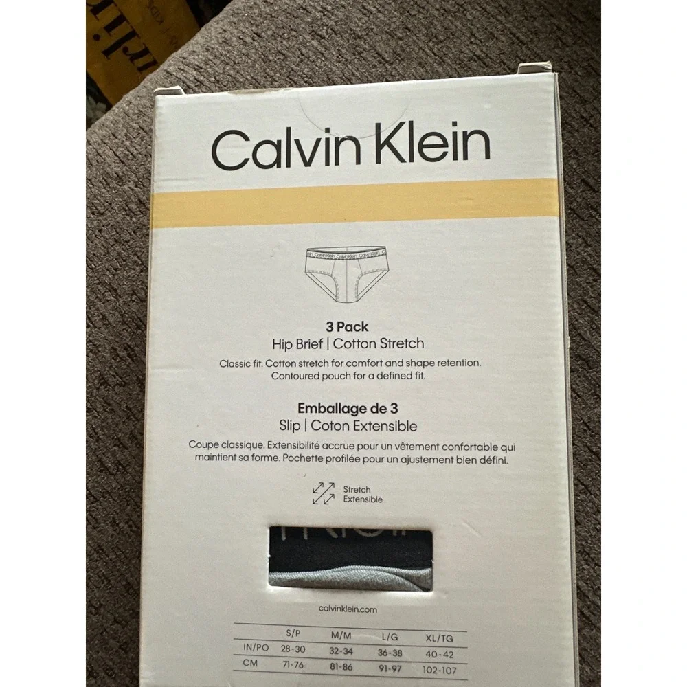 Calvin Klein Mens 3 Pack Cotton Stretch Hip Briefs XL Black Grey NP24200007